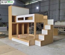 Giường tầng gỗ công nghiệp kết hợp tủ quần áo nhà anh Trung