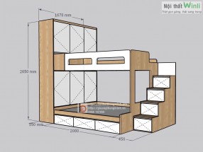 Giường tầng gỗ công nghiệp kết hợp tủ quần áo nhà anh Trung