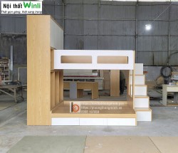 Giường tầng gỗ công nghiệp kết hợp tủ quần áo nhà anh Trung
